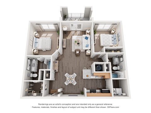 Floor plan for 2 beds, 2 baths, 1150 sqft
